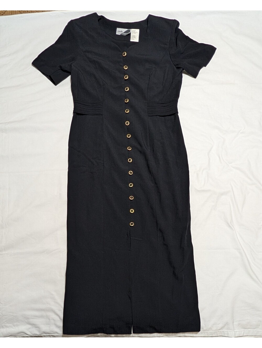 Vintage 80s 90s Sunshine Starshine Black Button Front Maxi Dress Size 8